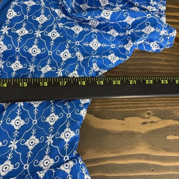 Rhode for Target Babydoll Dress M Blue Embroidered Eyelet Puff Sleeves Pockets - Picture 10 of 12